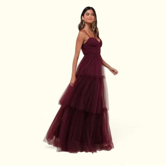 Lulus Unforgettable Poise Plum Purple Tulle Bustier Tiered Maxi Dress Size M - Picture 3 of 11